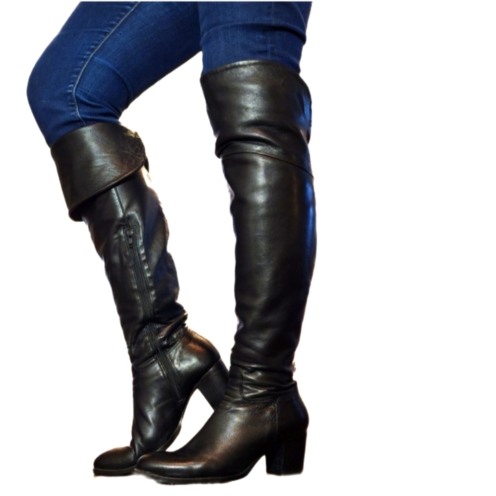 Kentia Vero Cuoio Soft Leather Black Over Knee Pirate-Style Ladies Boot EU 40
